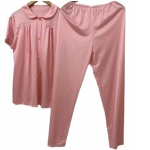 Vintage 80s Lorraine pink pajama pant set nylon 12